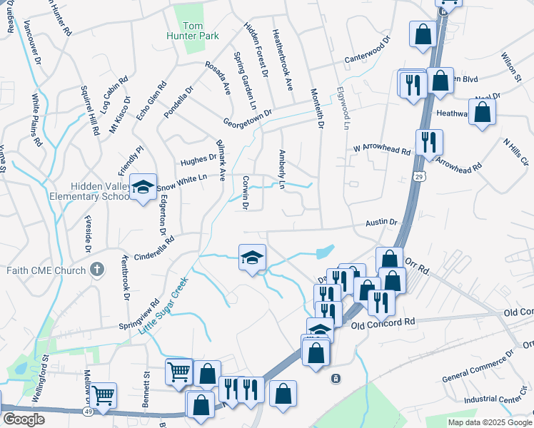 map of restaurants, bars, coffee shops, grocery stores, and more near 722 Dobson Drive in Charlotte