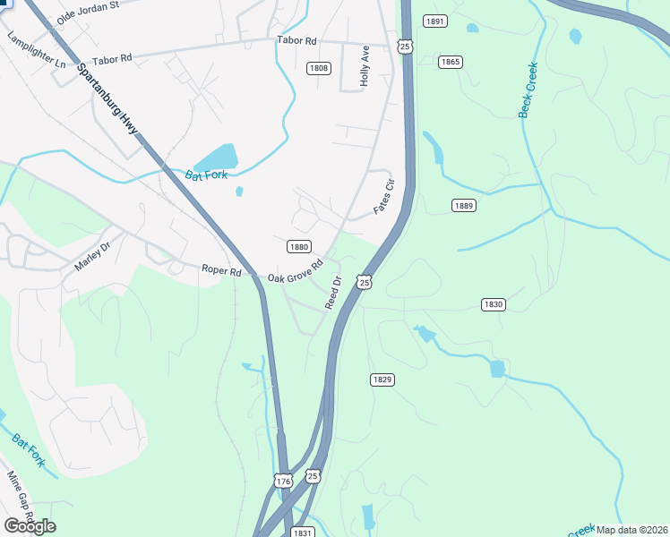 map of restaurants, bars, coffee shops, grocery stores, and more near 201 Reed Drive in Flat Rock