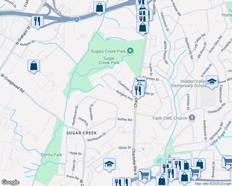 map of restaurants, bars, coffee shops, grocery stores, and more near in Charlotte