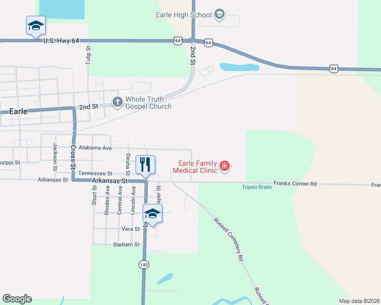 map of restaurants, bars, coffee shops, grocery stores, and more near 106 Alabama Avenue in Earle