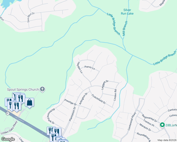 map of restaurants, bars, coffee shops, grocery stores, and more near 264 Hester Place in Cameron