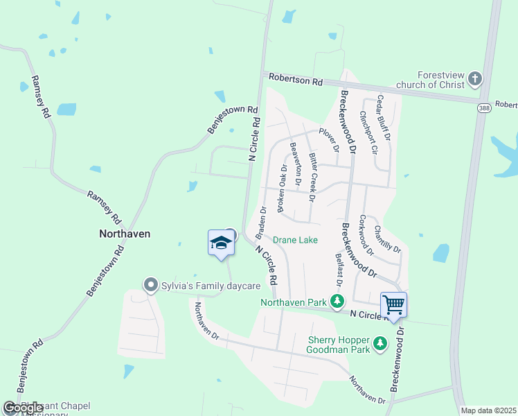 map of restaurants, bars, coffee shops, grocery stores, and more near 5205 Braden Drive in Memphis
