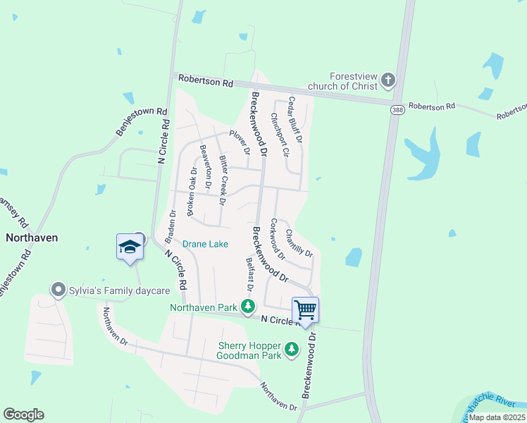 map of restaurants, bars, coffee shops, grocery stores, and more near 5200 Breckenwood Drive in Memphis