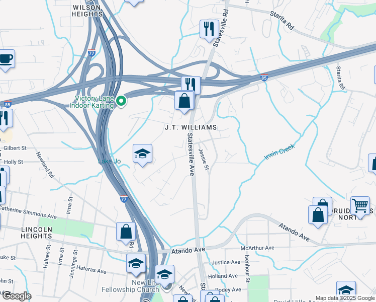 map of restaurants, bars, coffee shops, grocery stores, and more near 2200 Carmine Street in Charlotte