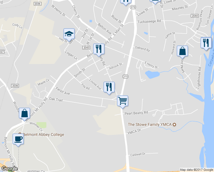 map of restaurants, bars, coffee shops, grocery stores, and more near 500 Beaty Road in Belmont