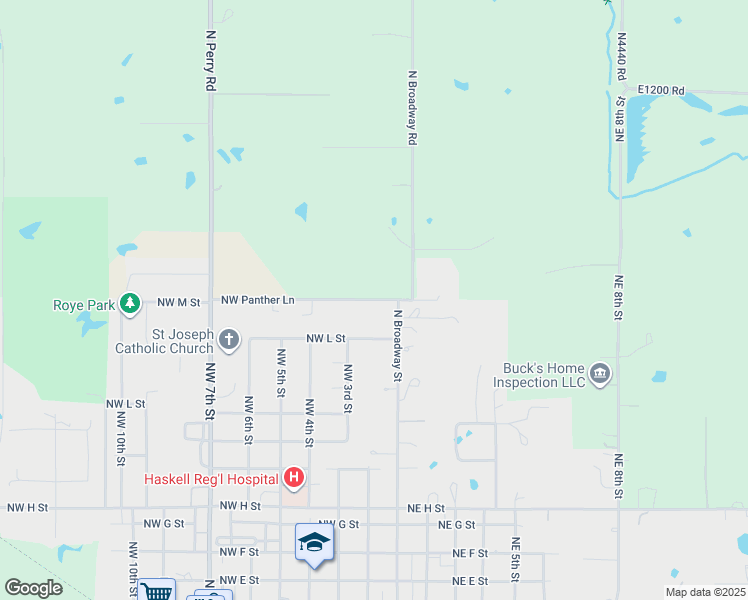 map of restaurants, bars, coffee shops, grocery stores, and more near 178 Northwest Panther Lane in Stigler