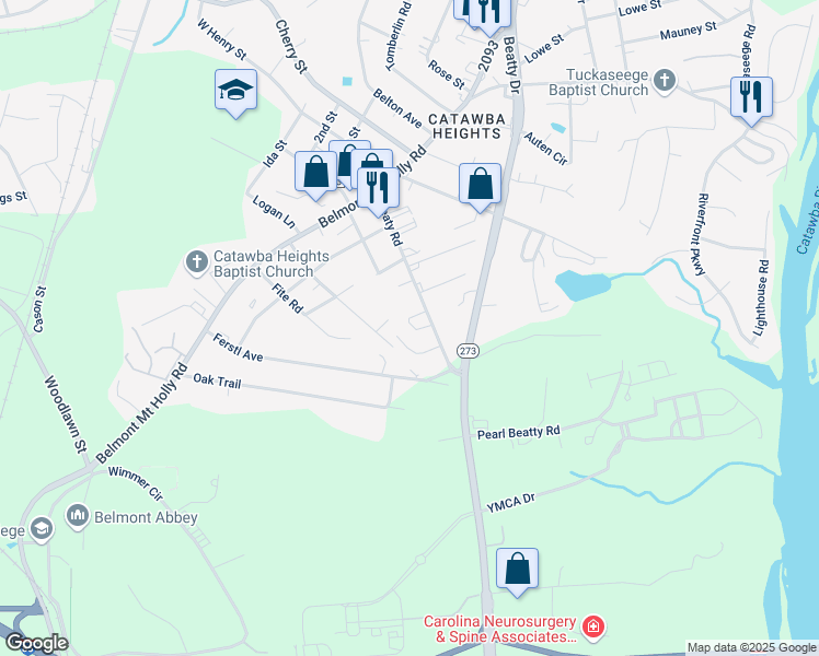 map of restaurants, bars, coffee shops, grocery stores, and more near 500 Beaty Road in Belmont