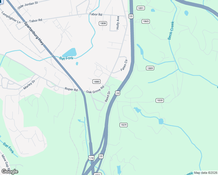 map of restaurants, bars, coffee shops, grocery stores, and more near 201 Reed Drive in Flat Rock