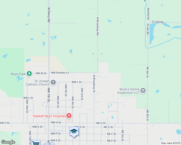 map of restaurants, bars, coffee shops, grocery stores, and more near 178 Northwest Panther Lane in Stigler