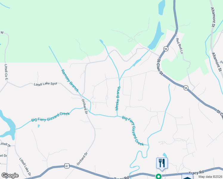 map of restaurants, bars, coffee shops, grocery stores, and more near 477 Mountain View Lane in Tracy City