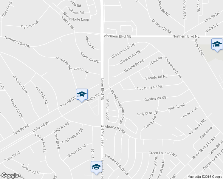 map of restaurants, bars, coffee shops, grocery stores, and more near 609 Colorado Mountain Road Northeast in Rio Rancho