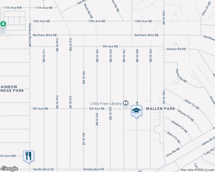 map of restaurants, bars, coffee shops, grocery stores, and more near 521 6th Street Northeast in Rio Rancho