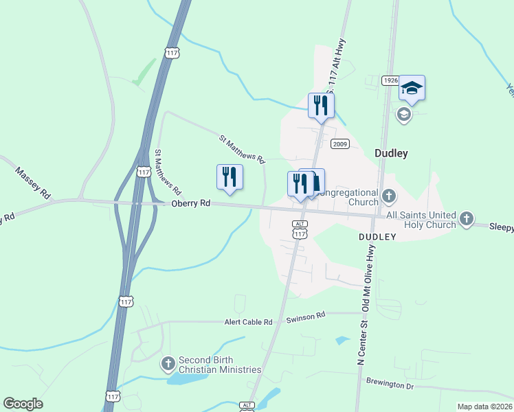 map of restaurants, bars, coffee shops, grocery stores, and more near 202 Oberry Road in Dudley