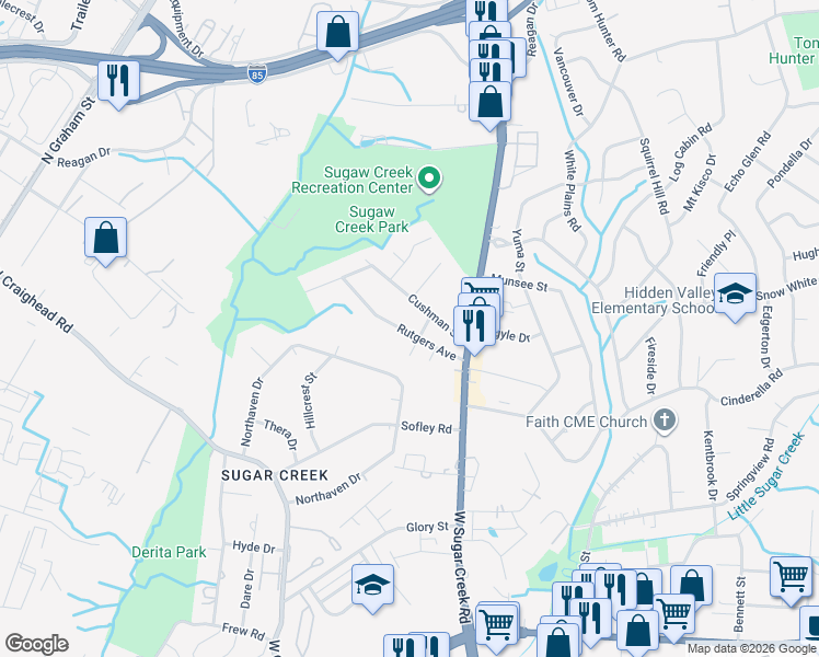 map of restaurants, bars, coffee shops, grocery stores, and more near in Charlotte
