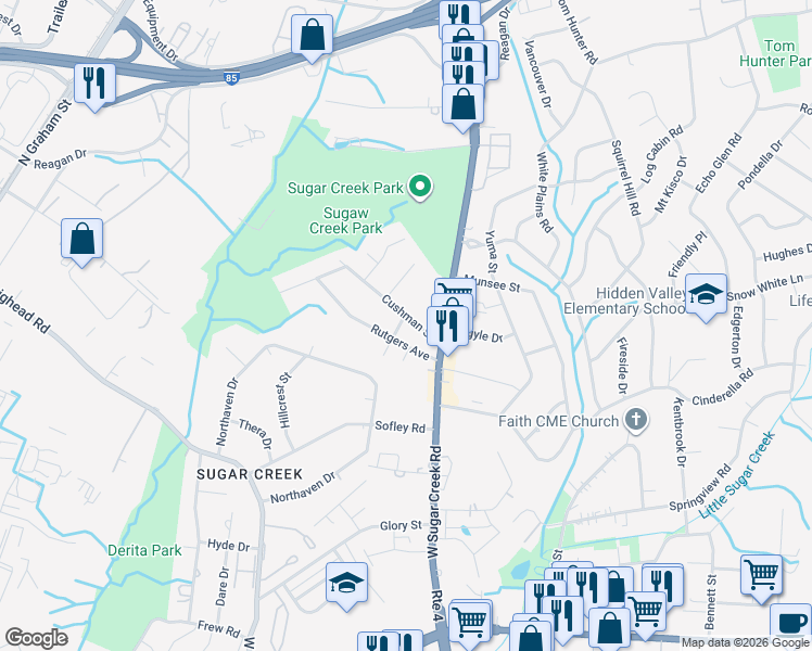 map of restaurants, bars, coffee shops, grocery stores, and more near in Charlotte