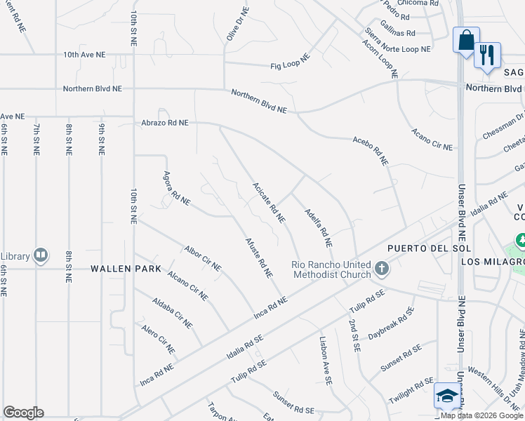 map of restaurants, bars, coffee shops, grocery stores, and more near 1403 Adema Road Northeast in Rio Rancho
