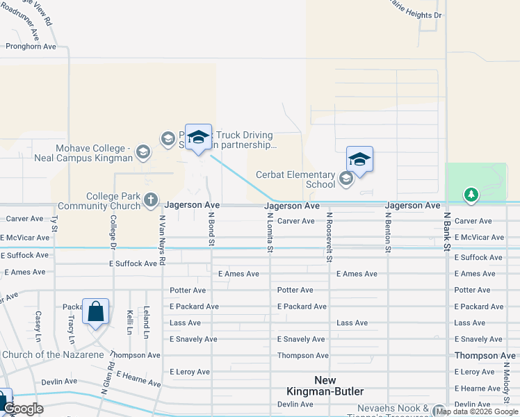 map of restaurants, bars, coffee shops, grocery stores, and more near 4975-4999 North Lomita Street in Kingman