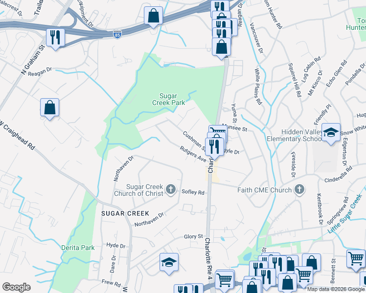 map of restaurants, bars, coffee shops, grocery stores, and more near in Charlotte