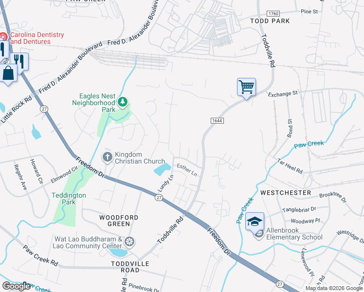 map of restaurants, bars, coffee shops, grocery stores, and more near 1132 Hannah Rae Court in Charlotte