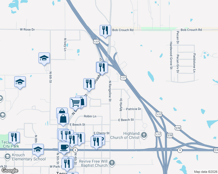 map of restaurants, bars, coffee shops, grocery stores, and more near 1015 Range Line Road in Tecumseh