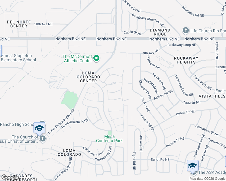 map of restaurants, bars, coffee shops, grocery stores, and more near 4015 Plaza Colina Lane Northeast in Rio Rancho