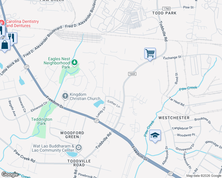 map of restaurants, bars, coffee shops, grocery stores, and more near 1132 Hannah Rae Court in Charlotte
