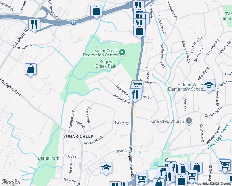 map of restaurants, bars, coffee shops, grocery stores, and more near in Charlotte