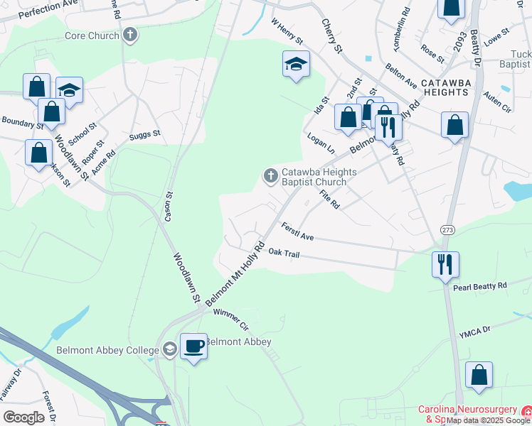 map of restaurants, bars, coffee shops, grocery stores, and more near 105 Maple Circle in Belmont