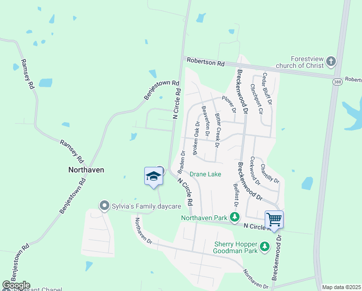 map of restaurants, bars, coffee shops, grocery stores, and more near 5205 Braden Drive in Memphis