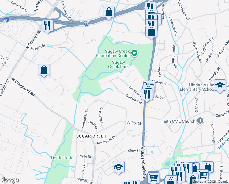 map of restaurants, bars, coffee shops, grocery stores, and more near in Charlotte