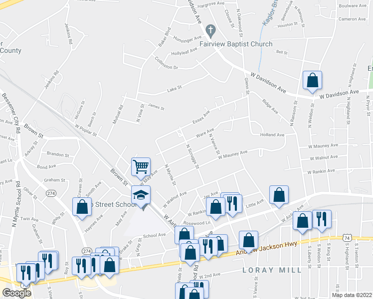 map of restaurants, bars, coffee shops, grocery stores, and more near 605 Scruggs Street in Gastonia