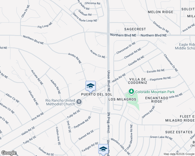 map of restaurants, bars, coffee shops, grocery stores, and more near 1908 Inca Road Northeast in Rio Rancho