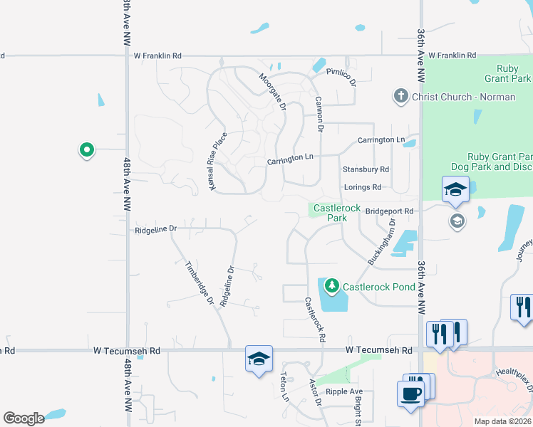 map of restaurants, bars, coffee shops, grocery stores, and more near 4056 Nicole Place in Norman