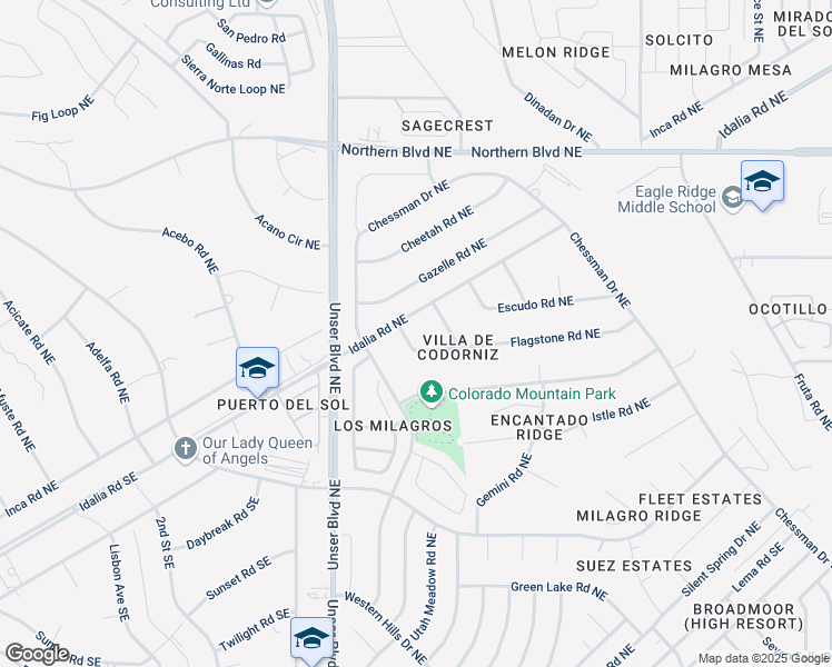map of restaurants, bars, coffee shops, grocery stores, and more near 2159 Flagstone Road Northeast in Rio Rancho