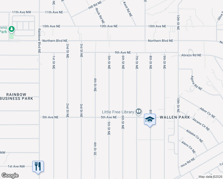 map of restaurants, bars, coffee shops, grocery stores, and more near 604 5th Street Northeast in Rio Rancho