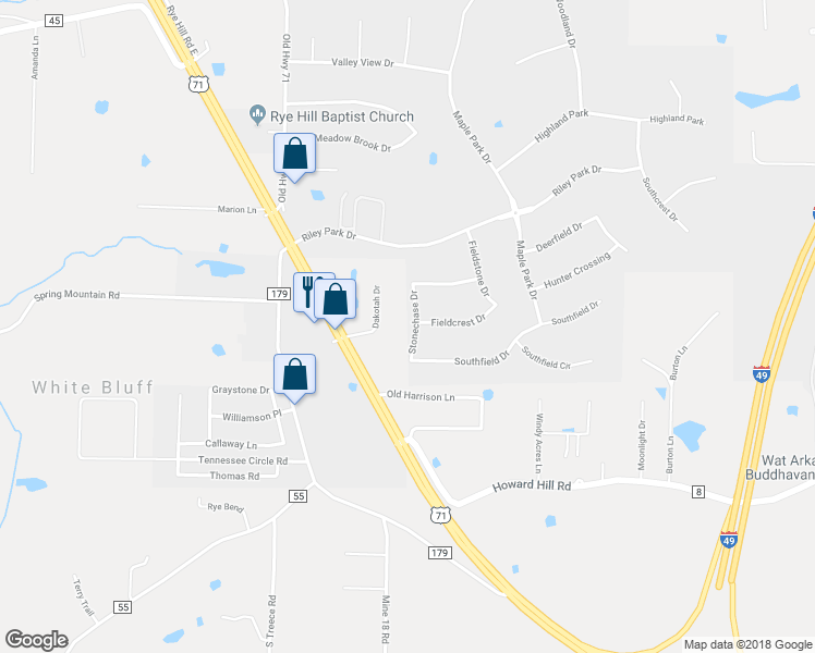 map of restaurants, bars, coffee shops, grocery stores, and more near 12200 Stonechase Drive in Fort Smith