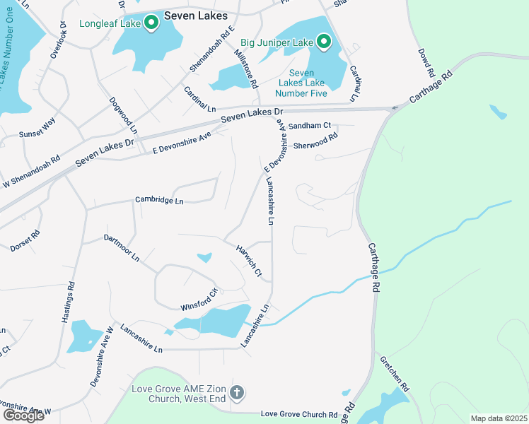 map of restaurants, bars, coffee shops, grocery stores, and more near Lancashire Lane in Seven Lakes