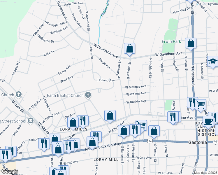 map of restaurants, bars, coffee shops, grocery stores, and more near 1014 West Mauney Avenue in Gastonia