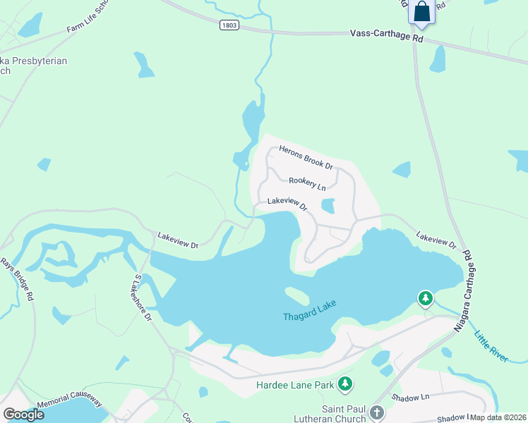 map of restaurants, bars, coffee shops, grocery stores, and more near 116 Lakeview Drive in Whispering Pines