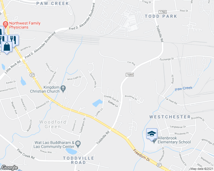 map of restaurants, bars, coffee shops, grocery stores, and more near 1108 Hannah Rae Court in Charlotte