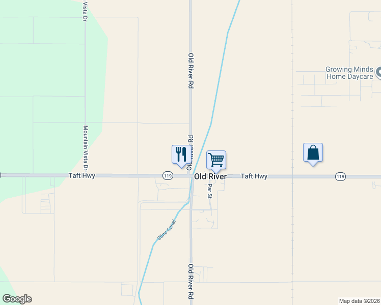 map of restaurants, bars, coffee shops, grocery stores, and more near Old River Road in Bakersfield