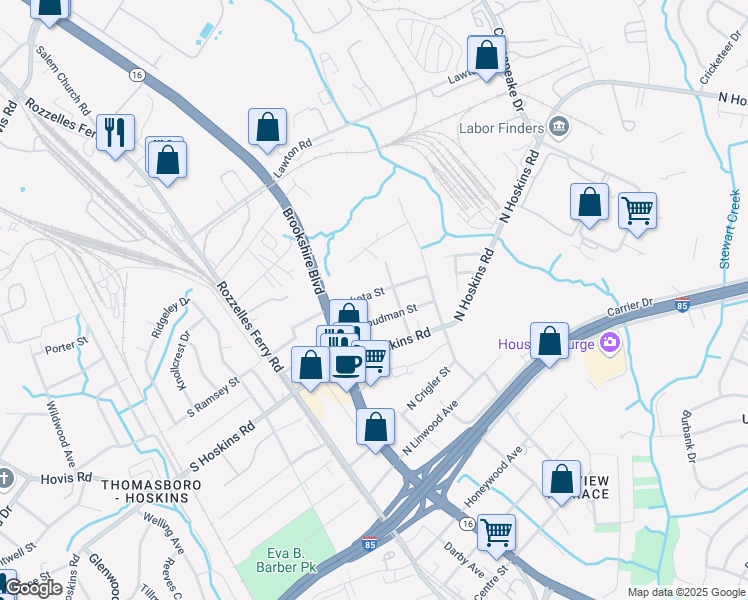map of restaurants, bars, coffee shops, grocery stores, and more near in Charlotte