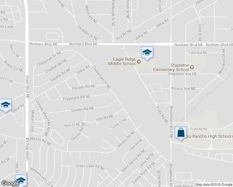 map of restaurants, bars, coffee shops, grocery stores, and more near 2561 Chessman Drive Northeast in Rio Rancho