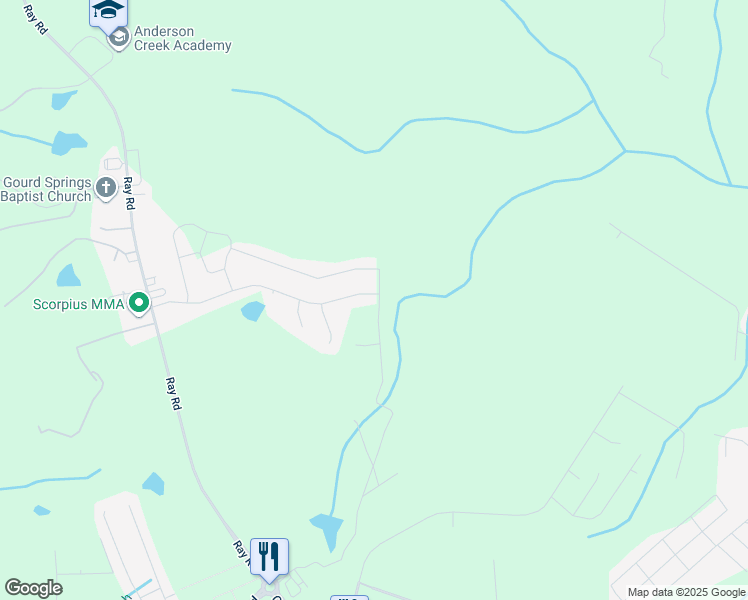 map of restaurants, bars, coffee shops, grocery stores, and more near 564 Falls Creek Drive in Spring Lake