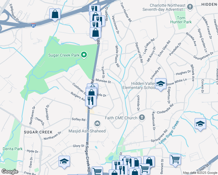 map of restaurants, bars, coffee shops, grocery stores, and more near 718 Yuma Street in Charlotte