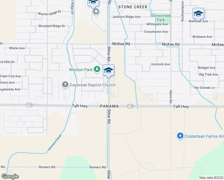 map of restaurants, bars, coffee shops, grocery stores, and more near 9400 Stine Road in Bakersfield