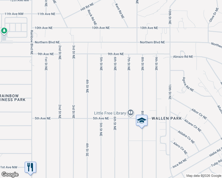 map of restaurants, bars, coffee shops, grocery stores, and more near 617 6th Street Northeast in Rio Rancho