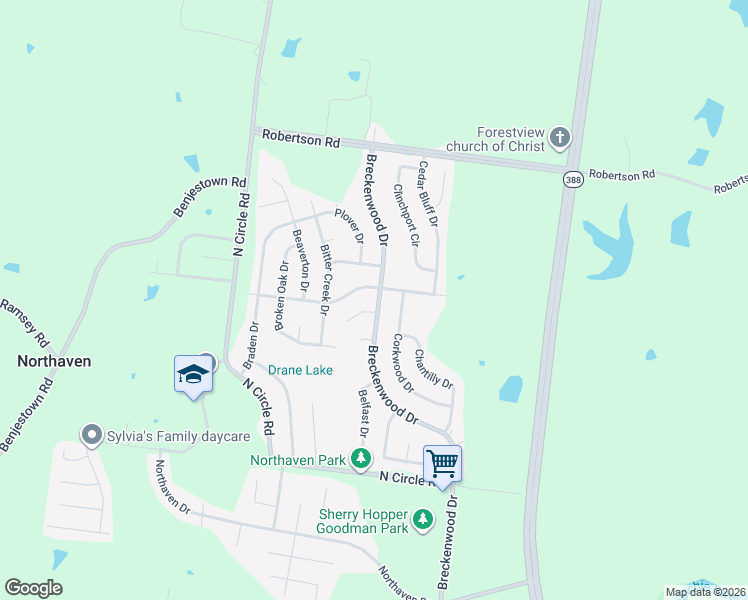 map of restaurants, bars, coffee shops, grocery stores, and more near 5259 Breckenwood Drive in Memphis