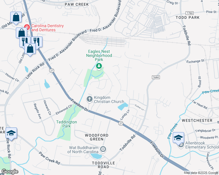 map of restaurants, bars, coffee shops, grocery stores, and more near 1302 Eagles Landing Drive in Charlotte