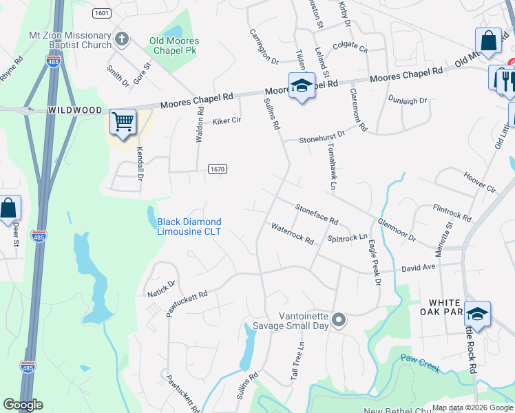 map of restaurants, bars, coffee shops, grocery stores, and more near in Charlotte